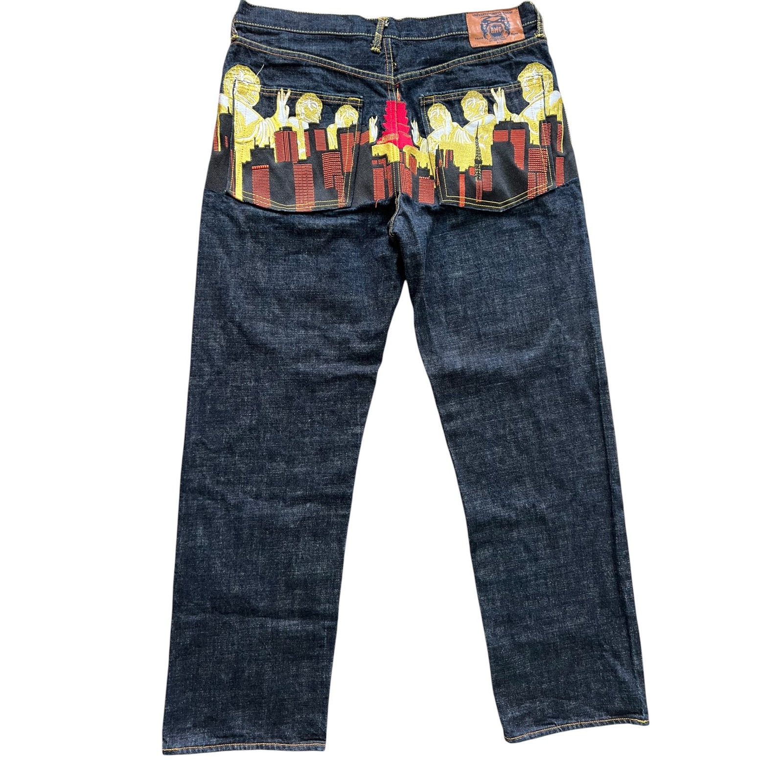 Vintage Rmc Martin Ksohoh Lot 1002 Embroidered Raw Denim Jeans Size 38 Y2k